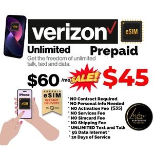 Verizon 5G $60 Unlimited Plan with eSim iPhone instant Activation or Simcard